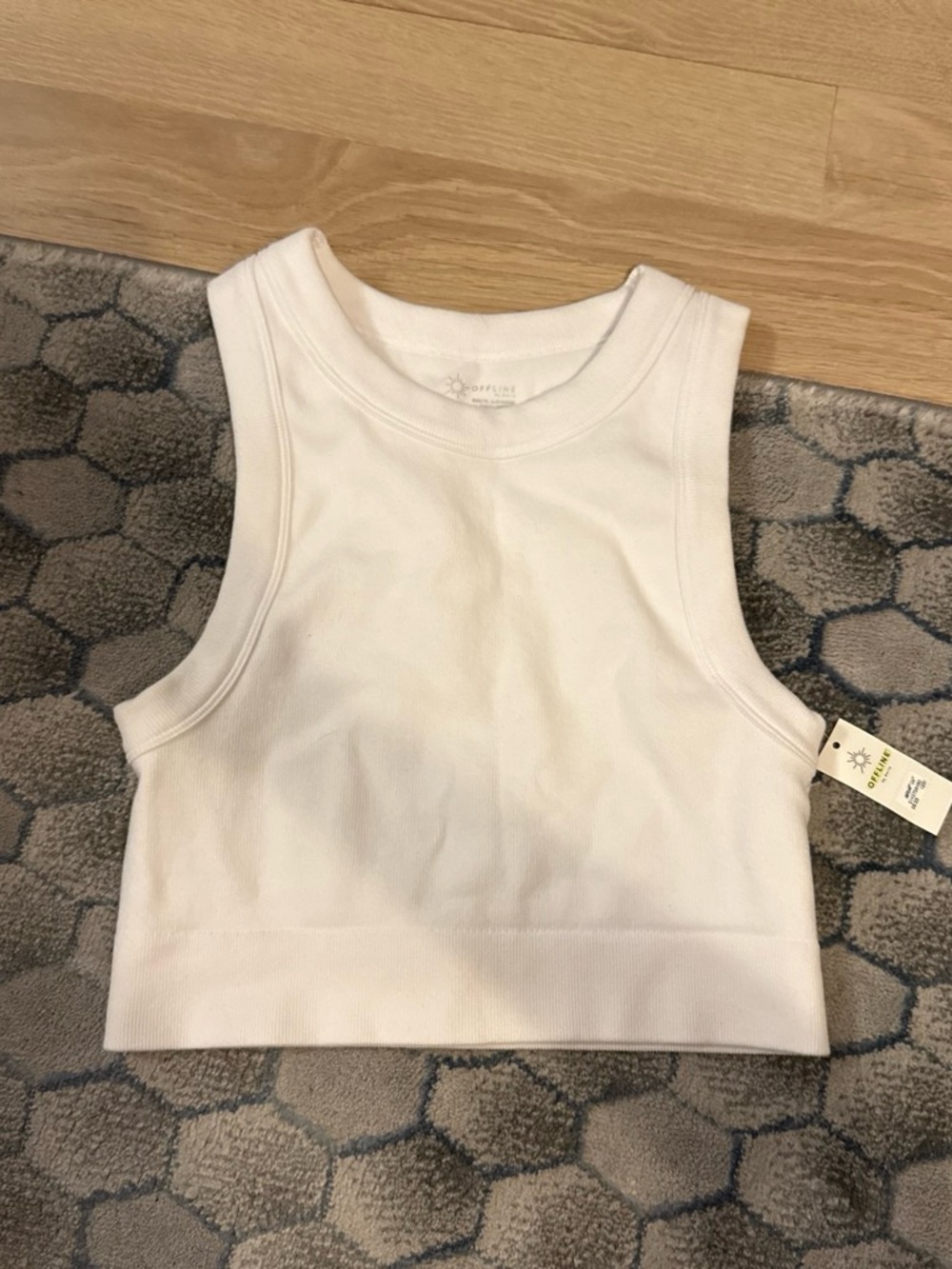 Aerie White Ribbed Crop Tank Top